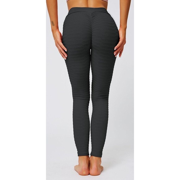 Black Linear Textured Scrunch Leggings / TikTok Leggings XL - Picture 2 of 8